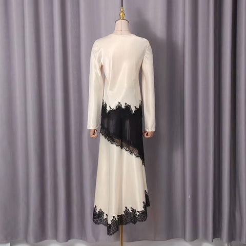 New V-neck Lace Patchwork Long Sleeve 2 Piece Set CODE: KAR4610