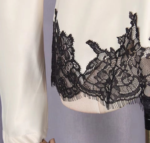 New V-neck Lace Patchwork Long Sleeve 2 Piece Set CODE: KAR4610