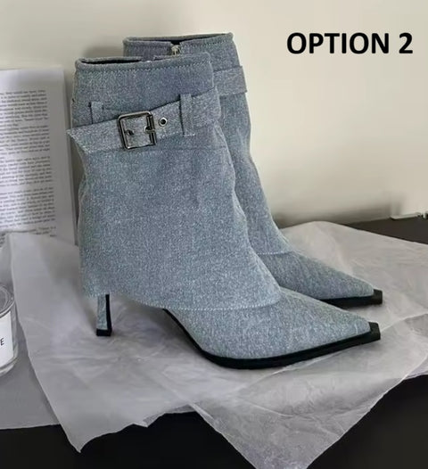 New Design Thin Heels Pointed Toe Zipper Ankle Boots CODE: KAR4614