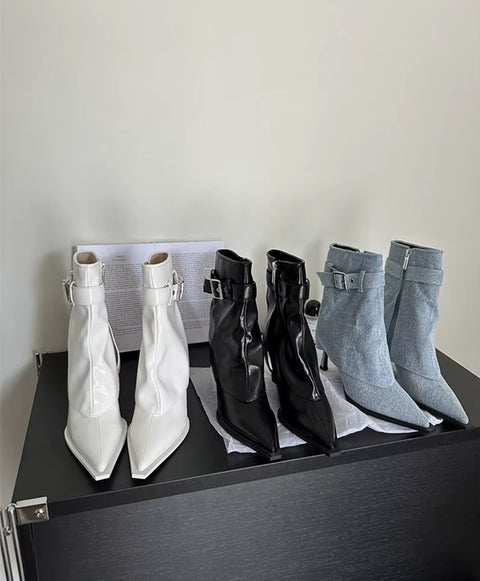 New Design Thin Heels Pointed Toe Zipper Ankle Boots CODE: KAR4614