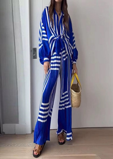 New Fashion Striped Print Shirt and Straight-Cut Wide-Leg Pant Set CODE: KAR4618