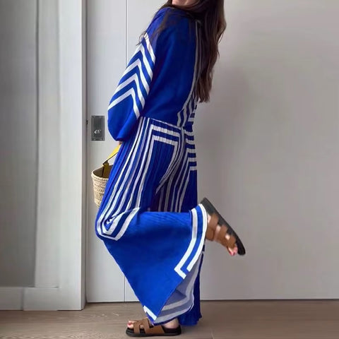 New Fashion Striped Print Shirt and Straight-Cut Wide-Leg Pant Set CODE: KAR4618