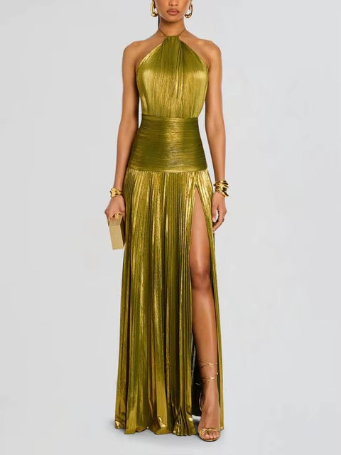 New Fashion Gold Halter Neck Evening Dress CODE: KAR4619