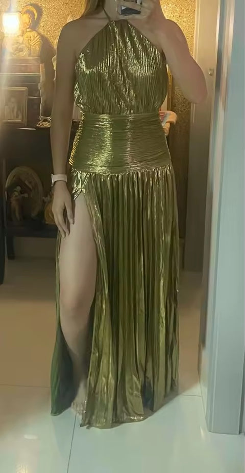 New Fashion Gold Halter Neck Evening Dress CODE: KAR4619