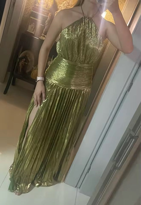 New Fashion Gold Halter Neck Evening Dress CODE: KAR4619