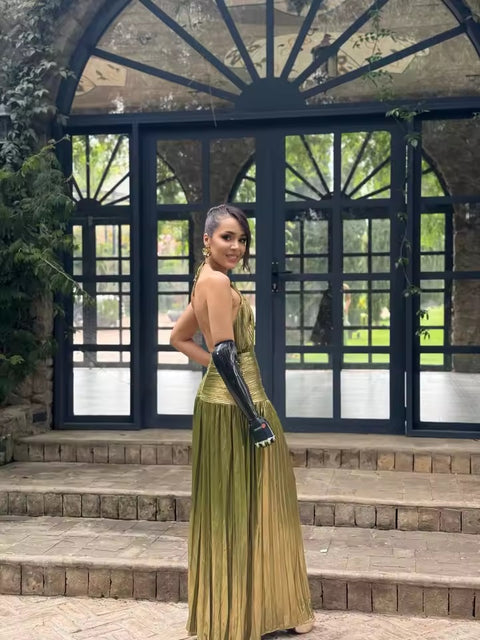 New Fashion Gold Halter Neck Evening Dress CODE: KAR4619