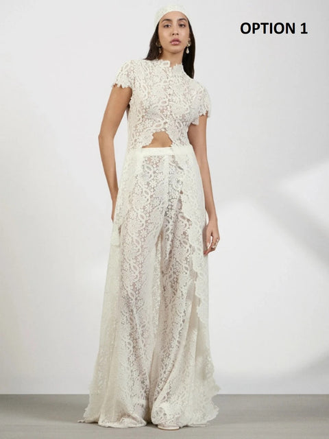 New Fashion Lace Cutout Cardigan & Wide-Leg Pants Two Piece Set CODE: KAR4623