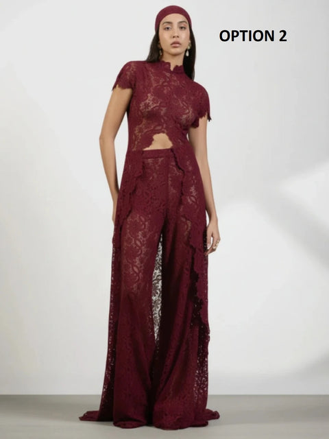 New Fashion Lace Cutout Cardigan & Wide-Leg Pants Two Piece Set CODE: KAR4623