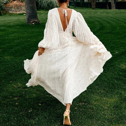 New Fashion Elegant V-neck Jacquard Swing Long Dress CODE: KAR4625