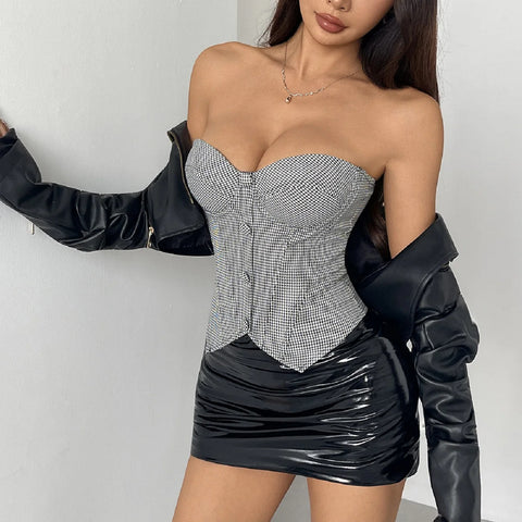 New Fashion Off Shoulder chic sexy button Spliced Tank Top CODE: KAR4627