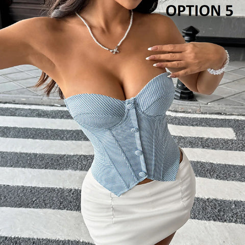 New Fashion Off Shoulder chic sexy button Spliced Tank Top CODE: KAR4627