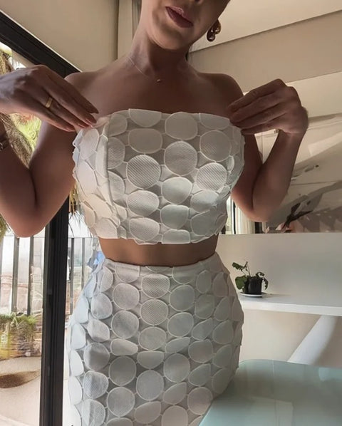 New Bandeau Sleeveless Crop Top & High Waist Casual Skirt Set CODE: KAR4630