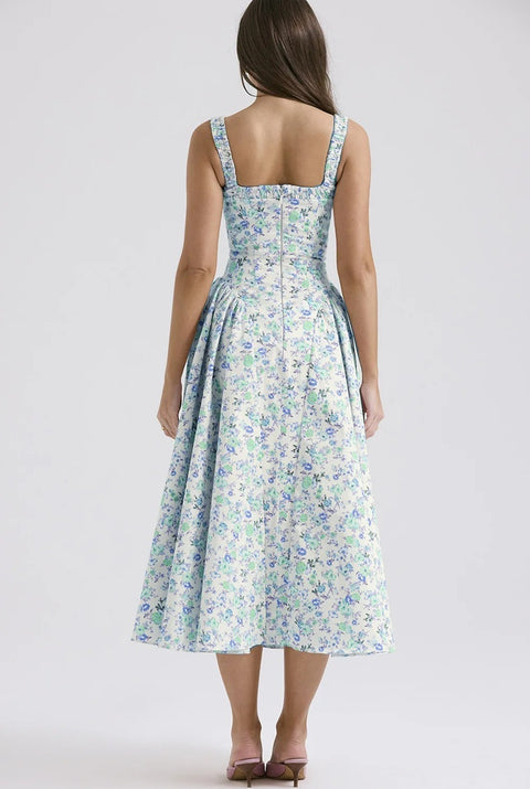 New Flower Print Spaghetti Strap Sexy Backless Midi Dress CODE: KAR4640