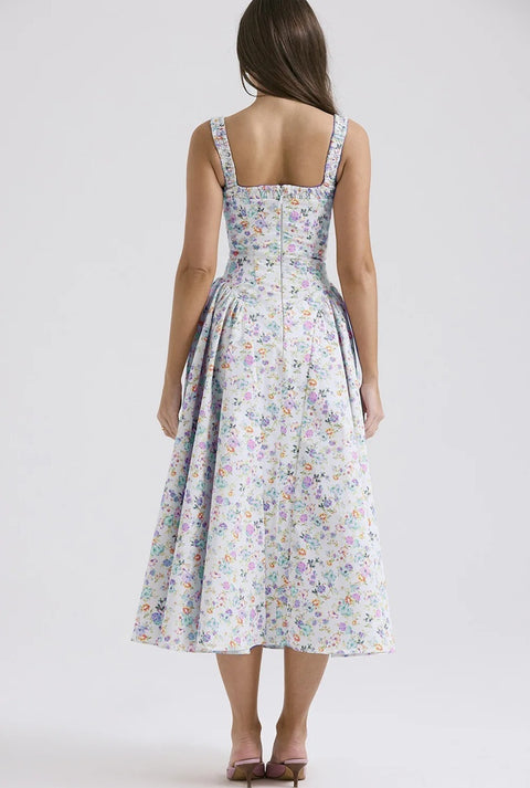 New Flower Print Spaghetti Strap Sexy Backless Midi Dress CODE: KAR4640