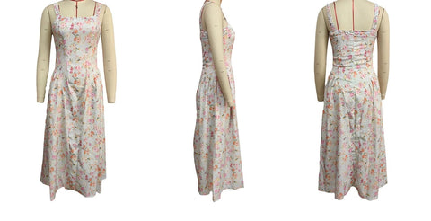 New Flower Print Spaghetti Strap Sexy Backless Midi Dress CODE: KAR4640