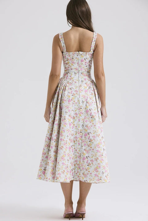 New Flower Print Spaghetti Strap Sexy Backless Midi Dress CODE: KAR4640