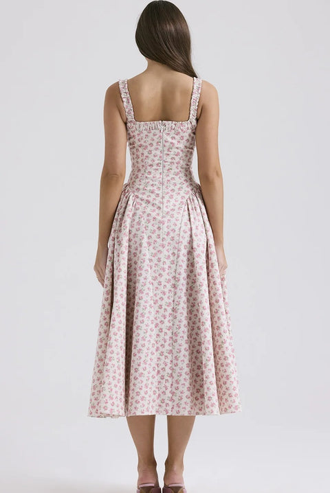 New Flower Print Spaghetti Strap Sexy Backless Midi Dress CODE: KAR4640