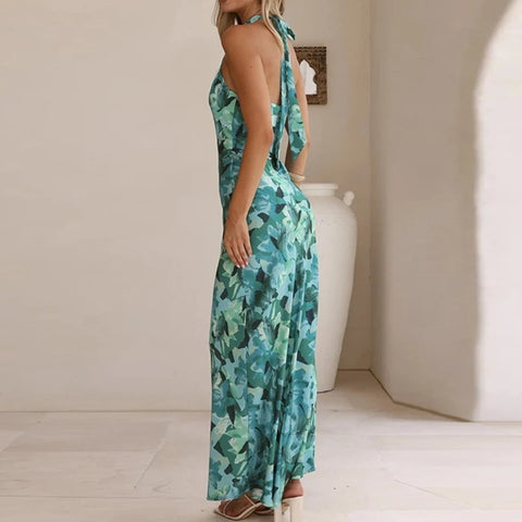 New Sexy Hanging Neck Print Slim Long Dress CODE: KAR4642