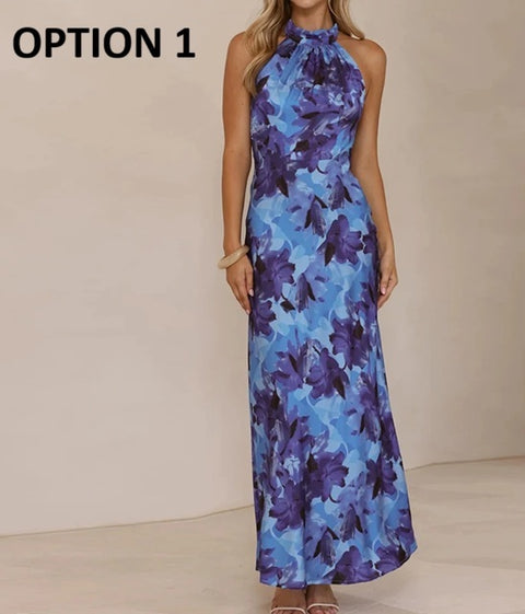 New Sexy Hanging Neck Print Slim Long Dress CODE: KAR4642