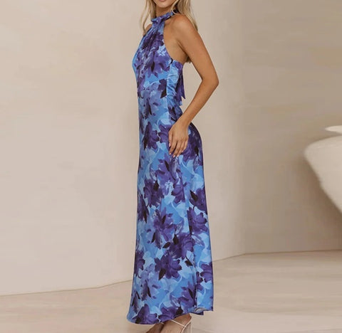 New Sexy Hanging Neck Print Slim Long Dress CODE: KAR4642