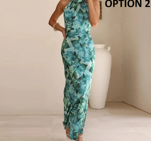 New Sexy Hanging Neck Print Slim Long Dress CODE: KAR4642