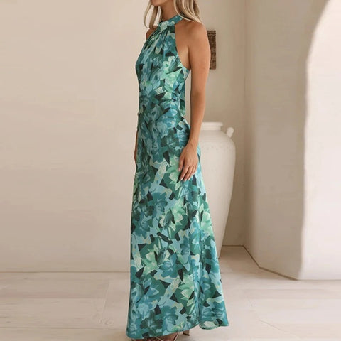 New Sexy Hanging Neck Print Slim Long Dress CODE: KAR4642