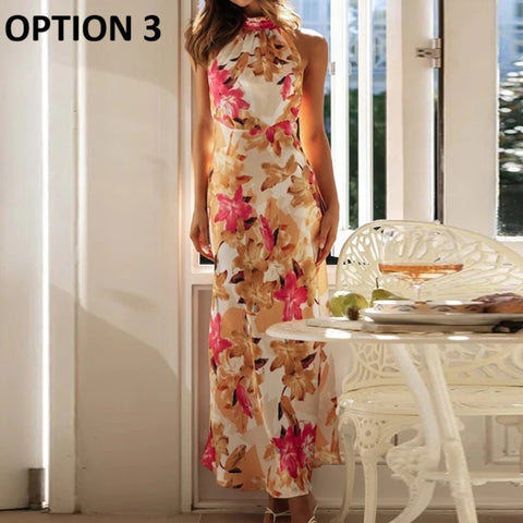 New Sexy Hanging Neck Print Slim Long Dress CODE: KAR4642