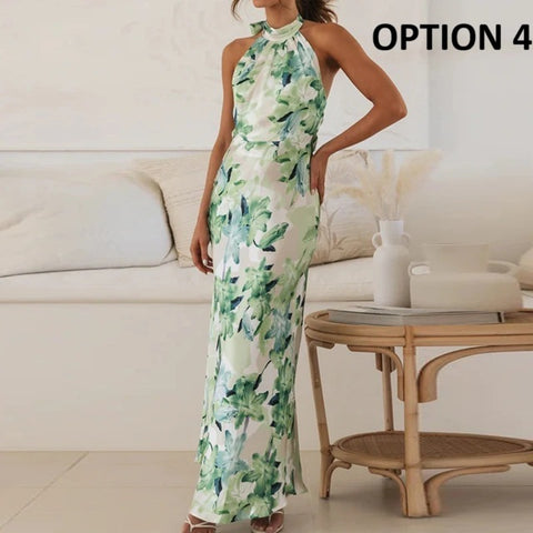New Sexy Hanging Neck Print Slim Long Dress CODE: KAR4642