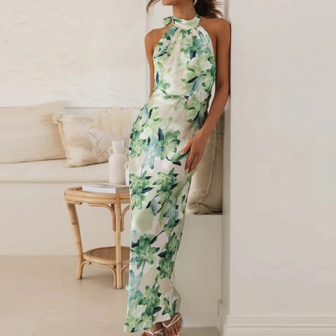 New Sexy Hanging Neck Print Slim Long Dress CODE: KAR4642