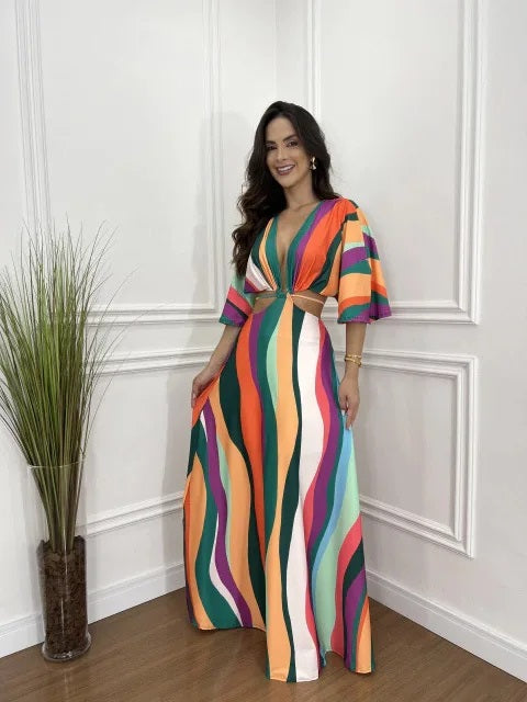 New Fashionable Geometric Print Long Dress CODE: KAR4646