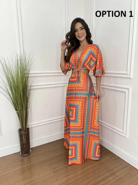 New Fashionable Geometric Print Long Dress CODE: KAR4646