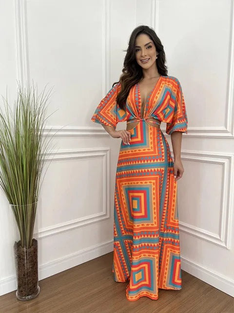 New Fashionable Geometric Print Long Dress CODE: KAR4646