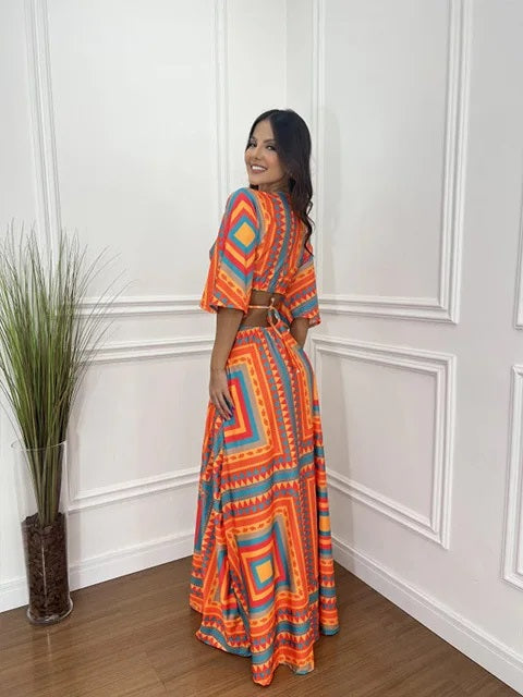 New Fashionable Geometric Print Long Dress CODE: KAR4646