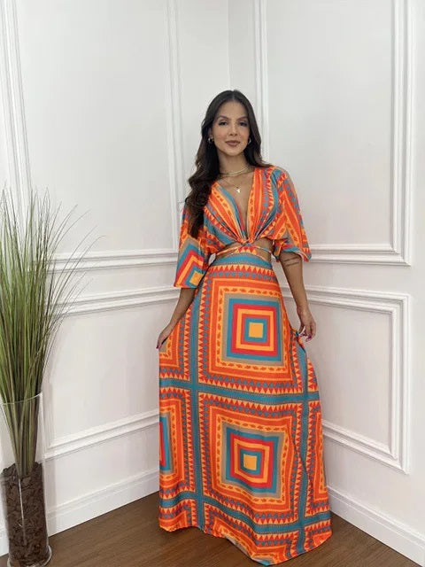 New Fashionable Geometric Print Long Dress CODE: KAR4646