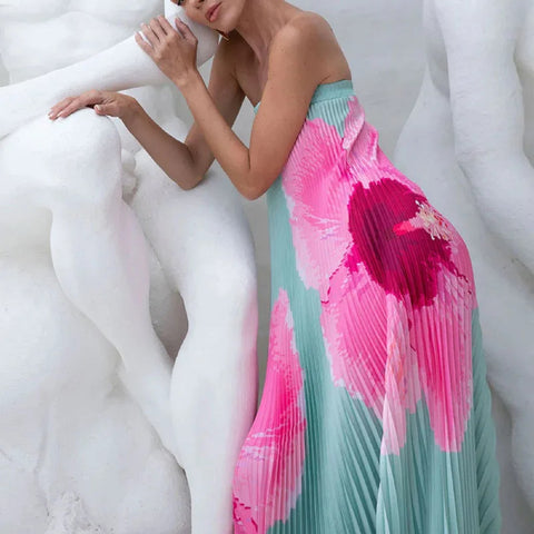 New Elegant Flower Print Backless Long Dress CODE: KAR4648