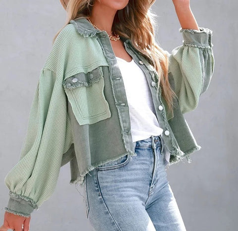 Fashion Lapel Single-breasted Loose Splicing Jackets CODE: KAR4649