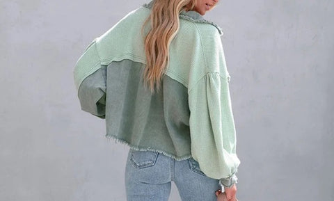 Fashion Lapel Single-breasted Loose Splicing Jackets CODE: KAR4649