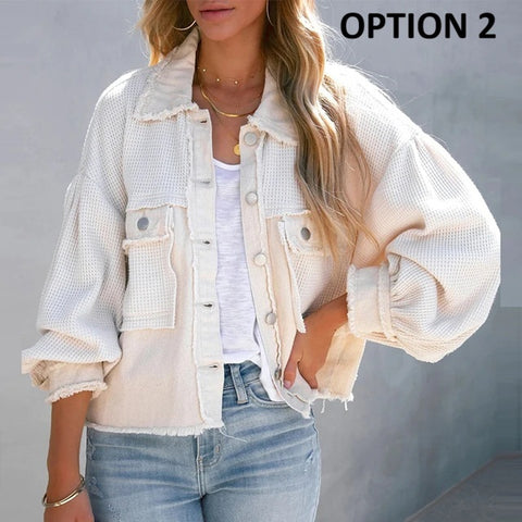 Fashion Lapel Single-breasted Loose Splicing Jackets CODE: KAR4649