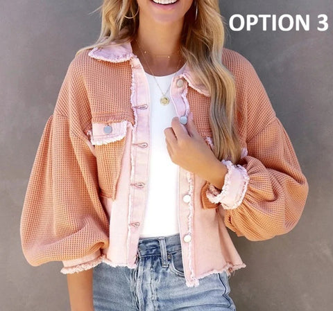 Fashion Lapel Single-breasted Loose Splicing Jackets CODE: KAR4649