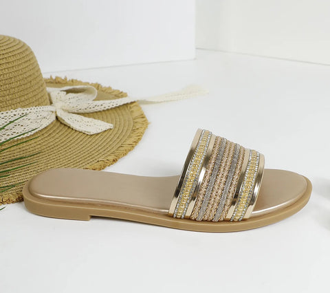 New Fashion Retro Style Open Toe Slides Comfortable Flat CODE: KAR4653