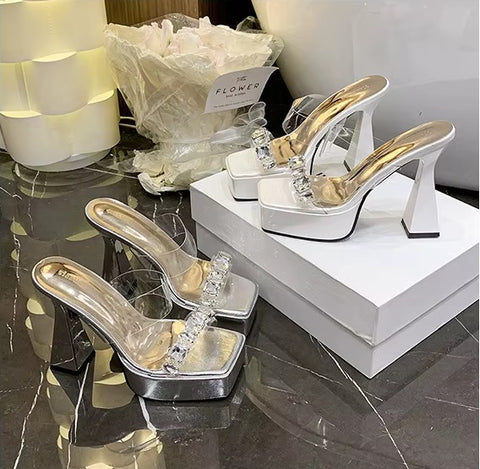 New Fashion Glitter Slides Mules Platform Heel CODE: KAR4659