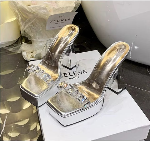 New Fashion Glitter Slides Mules Platform Heel CODE: KAR4659
