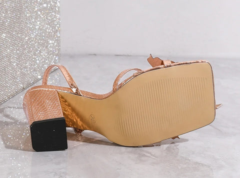 New Butterfly Square Toe Buckle Cross Strap Thick High Heels CODE: KAR4662