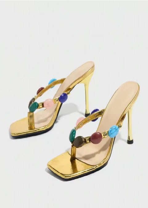 New Fashion Bohemian Gemstone Decorated Strap High-heel  Sandals CODE: KAR4664