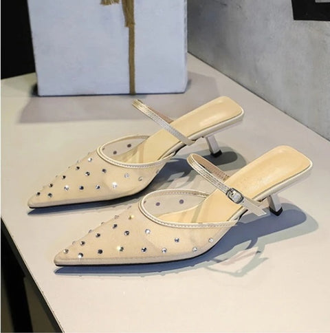 New Fashion Elegant Mesh Lace Pointed Toe Thin Heel CODE: KAR4671