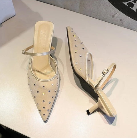 New Fashion Elegant Mesh Lace Pointed Toe Thin Heel CODE: KAR4671