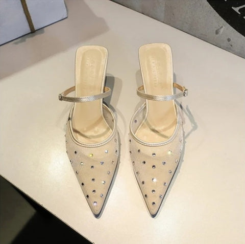 New Fashion Elegant Mesh Lace Pointed Toe Thin Heel CODE: KAR4671