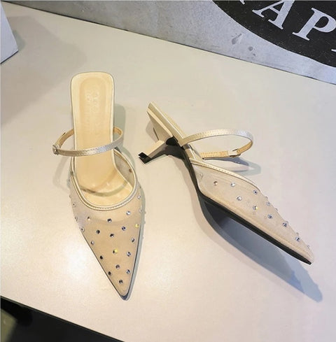 New Fashion Elegant Mesh Lace Pointed Toe Thin Heel CODE: KAR4671