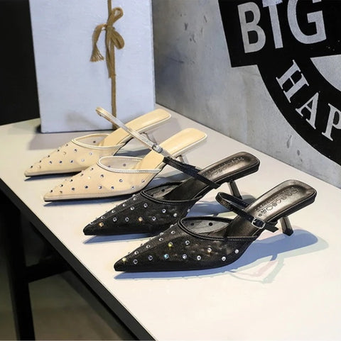New Fashion Elegant Mesh Lace Pointed Toe Thin Heel CODE: KAR4671