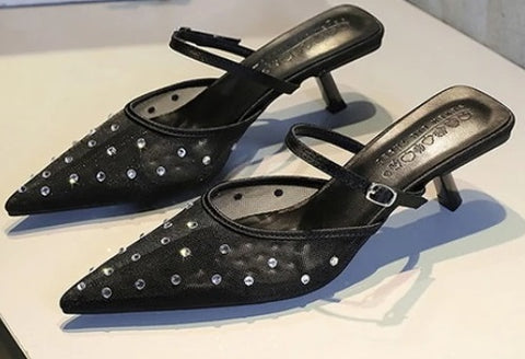 New Fashion Elegant Mesh Lace Pointed Toe Thin Heel CODE: KAR4671